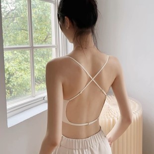Jelly Strip Beautiful Back Bra Large Backless Seamless Underwear Women's Invisible Fixed Cup Bra Thin Shoulder Straps Can Be Crossed in Summer