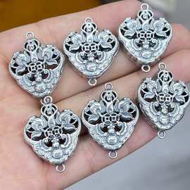 三七复古老银福在眼前双耳吊坠复古做旧DIY手工文玩配饰串珠材料