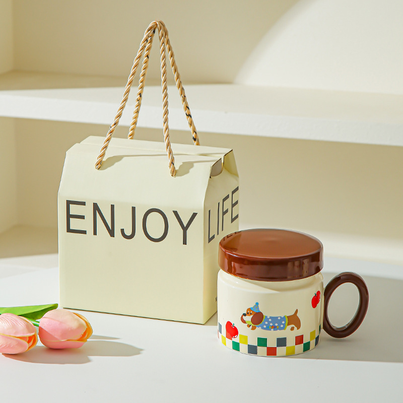 Taza de perro salchicha para chicas lindas tazas de agua caseras nuevas tazas de café de desayuno tazas de cerámica de café pareja