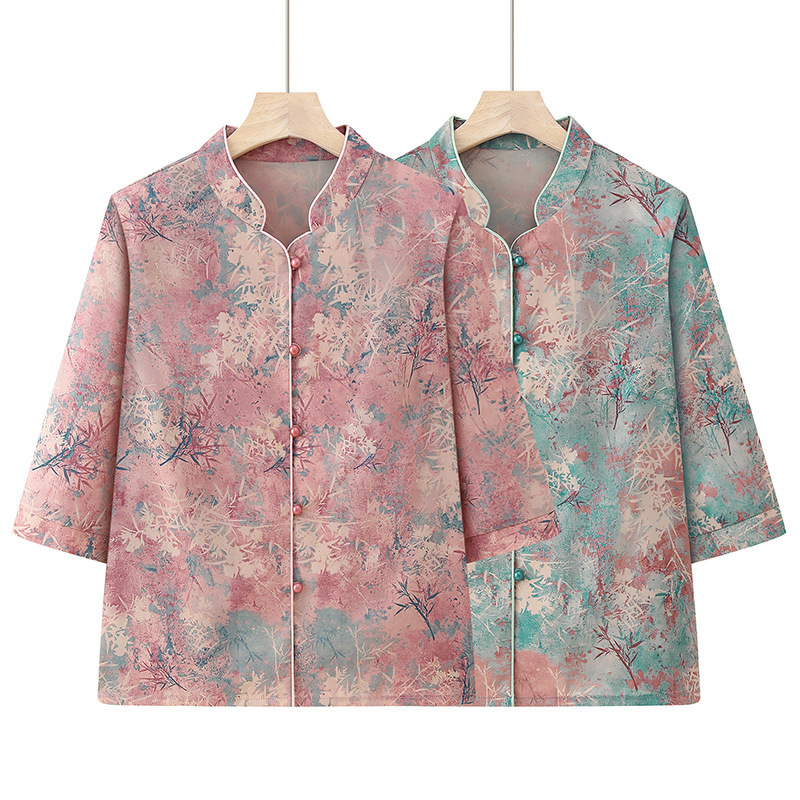 Summer Clothing for Middle-Aged and Elderly Women, New Chinese-Style Shirts, Cardigans for Grandmothers, Summer Shirts for Mothers, for Women Aged 60-70 Summer Clothing for Middle-Aged and Elderly Women, New Chinese-Style Shirts, Cardigans for Grandmothers, Summer Shirts for Mothers, for Women Aged 60-70