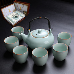 Honey-colored Ge Kiln Lift Lift Pot Kung Fu Tea Set Household Ceramic Large Teapot Teacup Opening Gift Wholesale