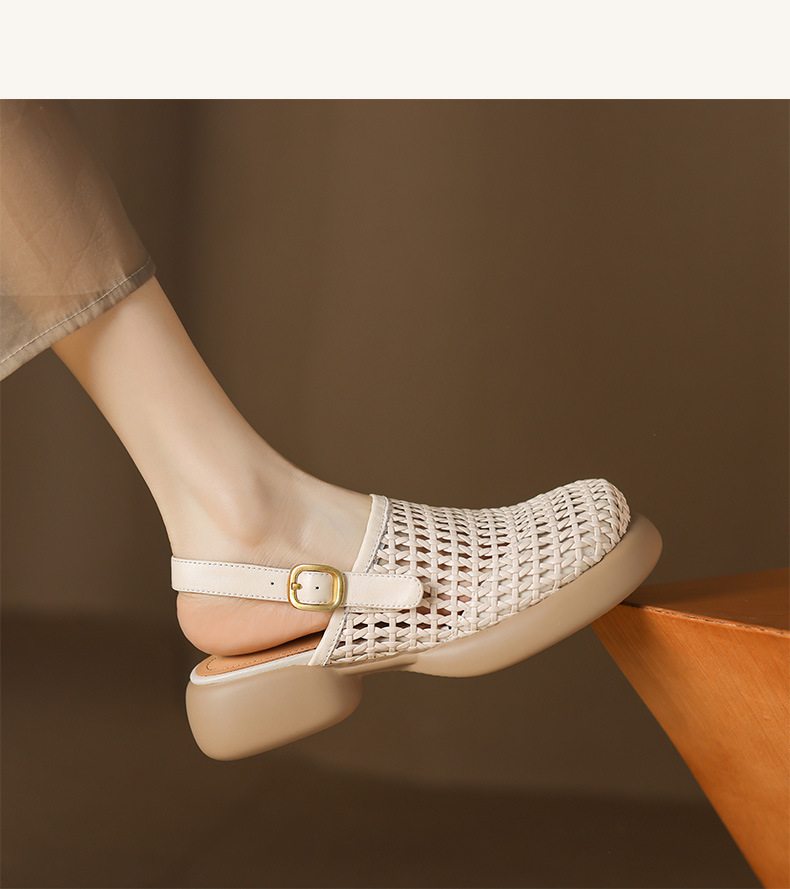 Sandal cao gót nữ đế dày gót vuông mũi hở phong cách La Mã — đen chi tiết 8