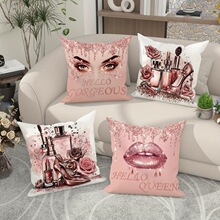 Q 32667 Lipstick Perfume Bottle Pattern Pillow Cover ʱ��Ů