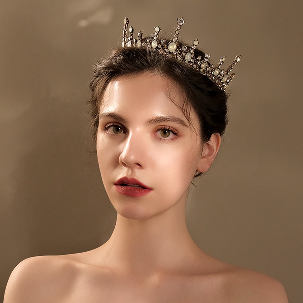 European And American Retro Round Bridal Crown Baroque Rhinestone Crown Hair Accessories Wedding Accessories Bride Adult Large Crown