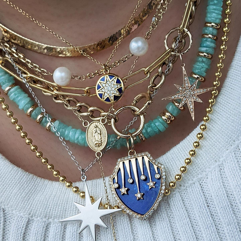 Womenu0027S Retro Badge Star Stainless Steel Zircon Necklace Stoving Varnish Stainless Steel Necklac