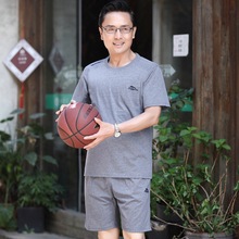 爸爸短袖短裤夏装运动服中老年人休闲运动套装中年男士两件套