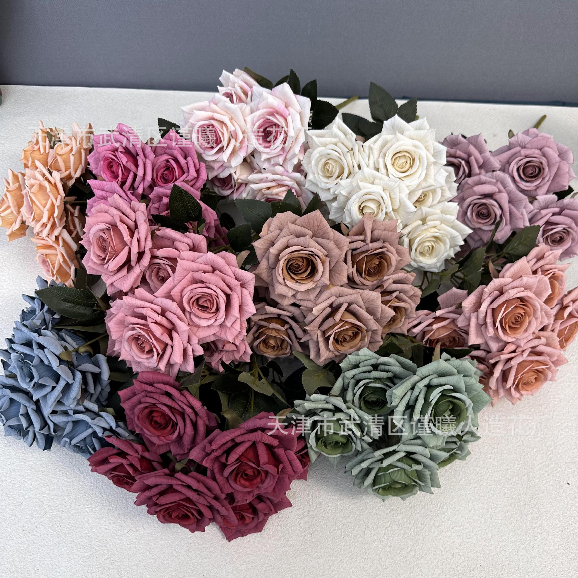 Flor artificial 7 Manta Rosa boda novia con flor hogar sala de estar decoración Flor de seda fotografía apoyos flor