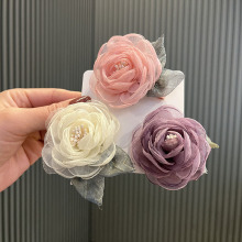 欧根纱立体花朵发夹子公主发饰超仙可爱宝宝头饰女孩韩国发卡头花