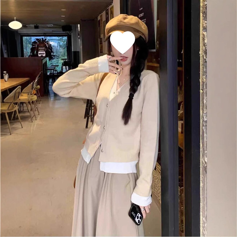 松弛感穿搭一整套秋季新款法式温柔风假两件针织衫半身裙两件套女|undefined