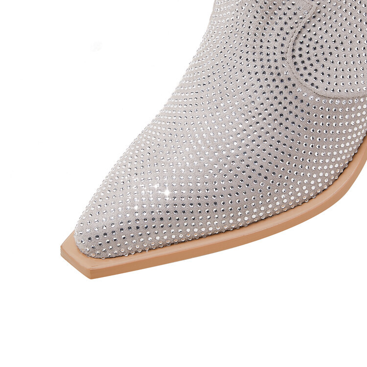 Cizme de damă cowboy, cizme la gleznă, piele, chic western, toc jos, toc mediu, vârf rotund, fără slip, pantofi de birou de zi cu zi_voghion.com