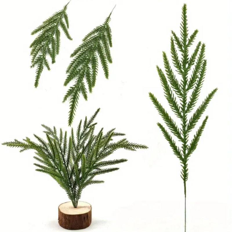 跨境圣诞节仿真植物13叉手感科技软料圣诞装饰DIY松针配件装饰|undefined