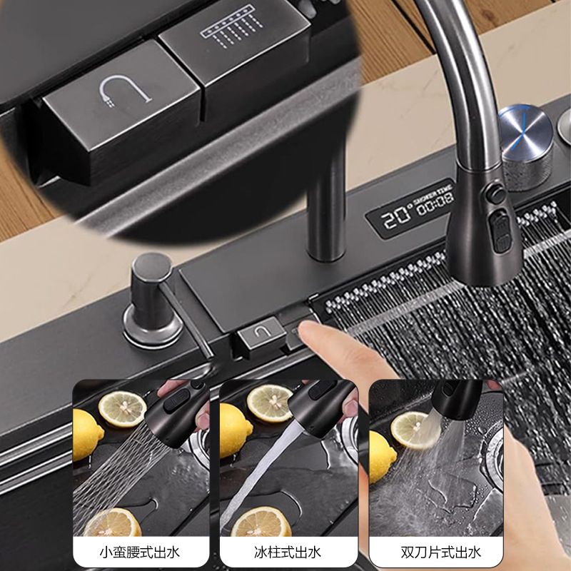 Comercio exterior suministro directo de acero inoxidable conjunto de lavabo de tiburón gran único tanque de panal relieve multifuncional lavavajillas de cocina