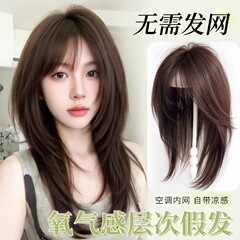 ヘアネットを着用する必要がない、韓国風のハイレベルな鎖骨丈ヘア、頭頂部の補充ヘア、ふんわりとした人工毛、増毛ヘアピース