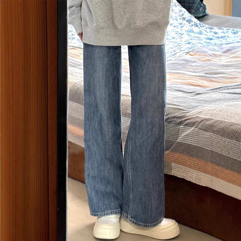 复古蓝直筒牛仔裤女春秋新款胖妹妹高腰宽松显瘦梨型身材阔腿裤|undefined