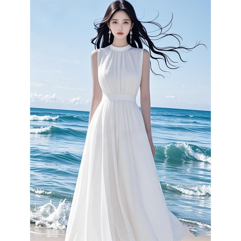 French Gentle Long Skirt White High-End New Summer Seaside Fairy Chiffon Dress Vacation Temperament Beach