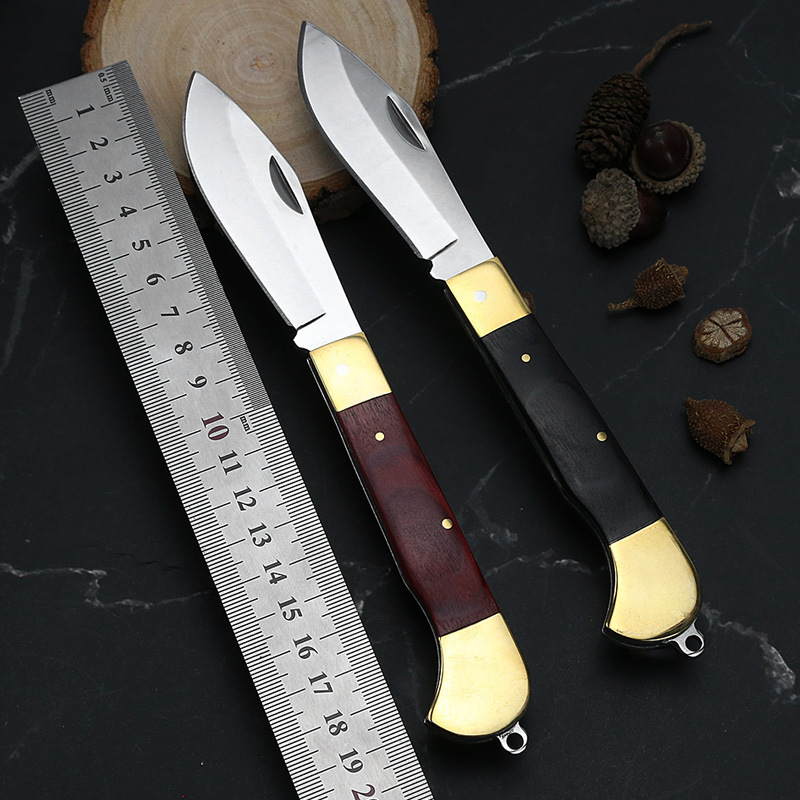 黄铜彩木柄手工小刀 高硬度户外精美折刀 多功能削水果便携折叠刀