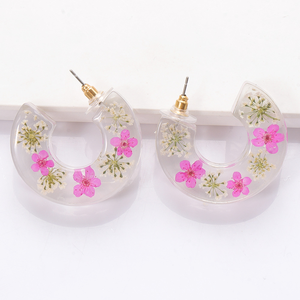 Fashion Transparent Resin Flower C-shaped Earrings display picture 1