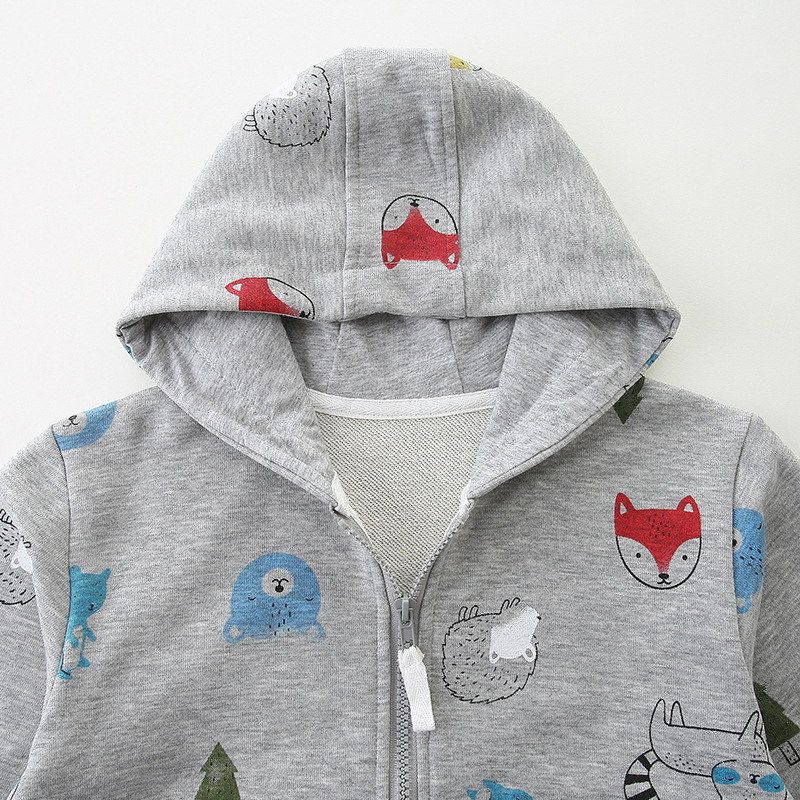 Otoño nuevo chaqueta de niño estilo europeo y americano con cremallera chaqueta infantil de algodón de punto impresa con sombrero chaqueta infantil