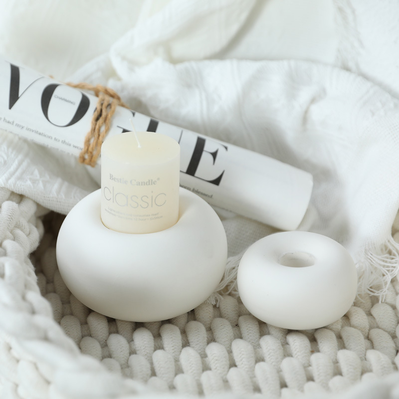 Inswind blanco redondo de cerámica decoración decoración de mesa de comedor decoración simple asiento de vela doméstica