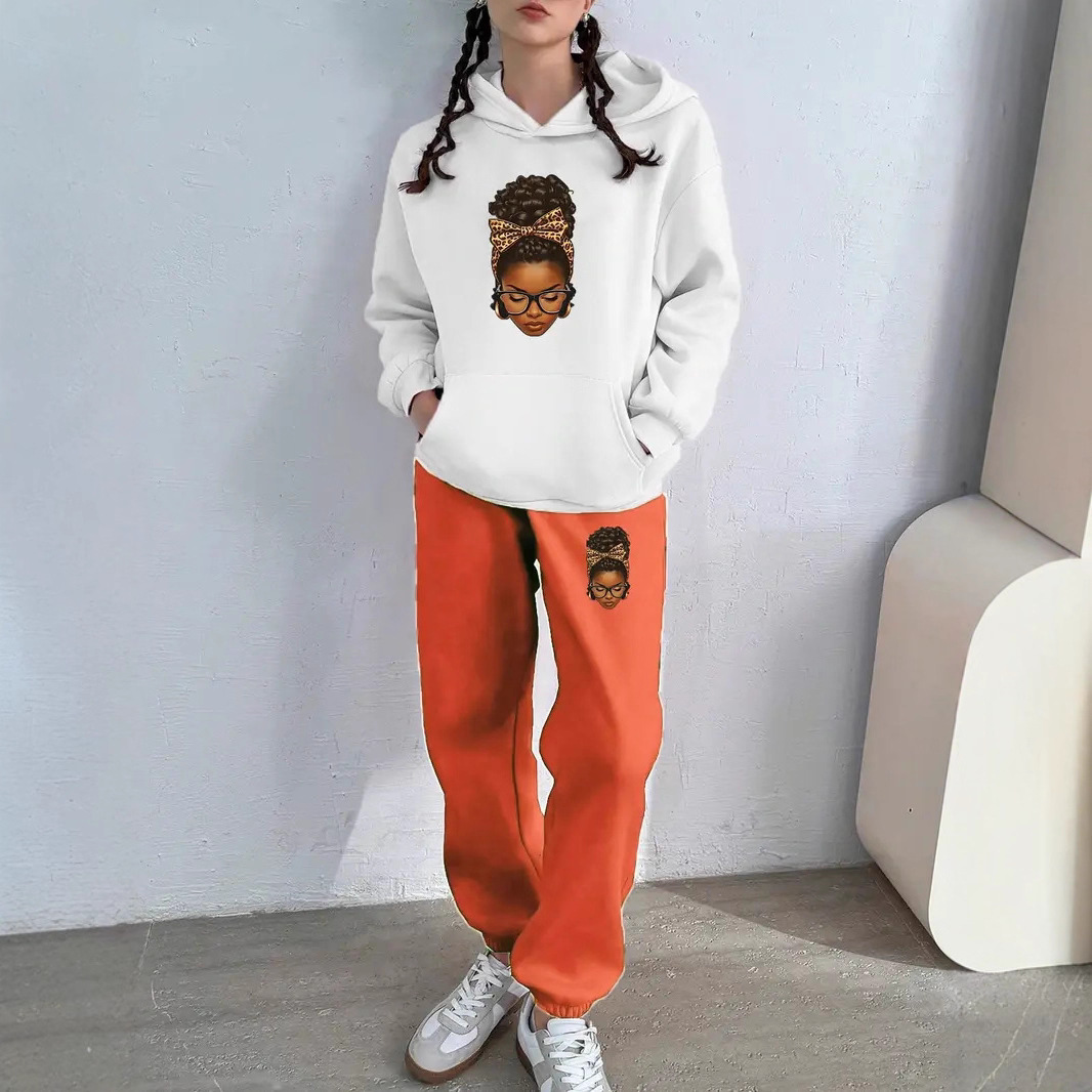Ensemble sweat à capuche et jogging unisexe à imprimé géométrique pour femme - Pull décontracté tendance avec pantalon assorti (blanc/marron, blanc/vert)_voghion.com
