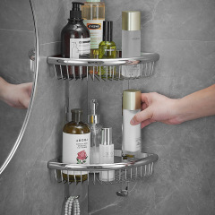 All-copper triangular basket bathroom shelf, bathroom wall-mounted triangular rack, toilet corner storage, double-layer mesh basket