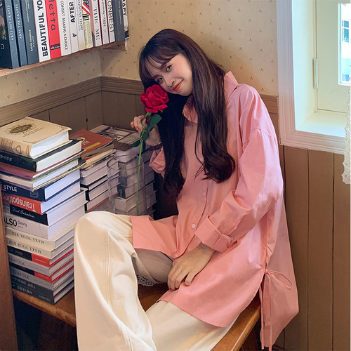 Women's Off-the-shoulder Long-sleeve Apricot Color Shirt with Design Elements, Loose Fit, A-line Hem, and Side Slits - Spring/Early Summer Casual Top