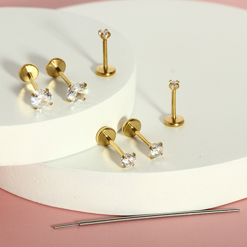 Stainless Steel Classic Basic Zircon-Inlaid Barbell Nose Stud Lip Stud Ear Cartilage Stud 20G Piercing Jewelry detail image 8