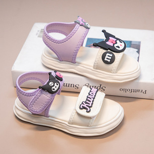 Girls Sandals 2025 Summer New Little Girls Cartoon Bow Soft Soled Princess Shoes Children's Beach Shoes
