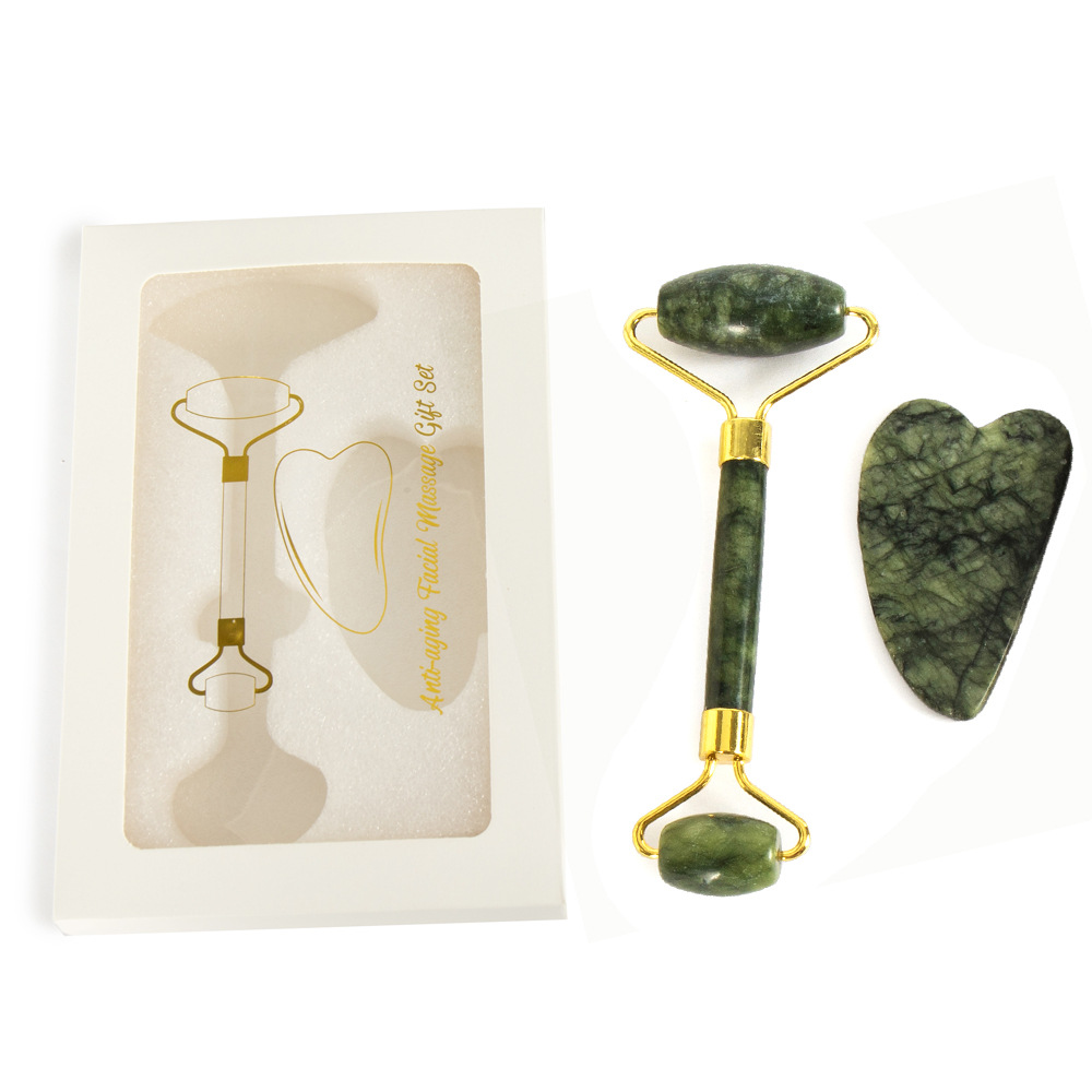 Serie completa de masaje de meridianos de jade de roca de cristales de jade raspador facial masaje de cuello rueda de masaje de belleza