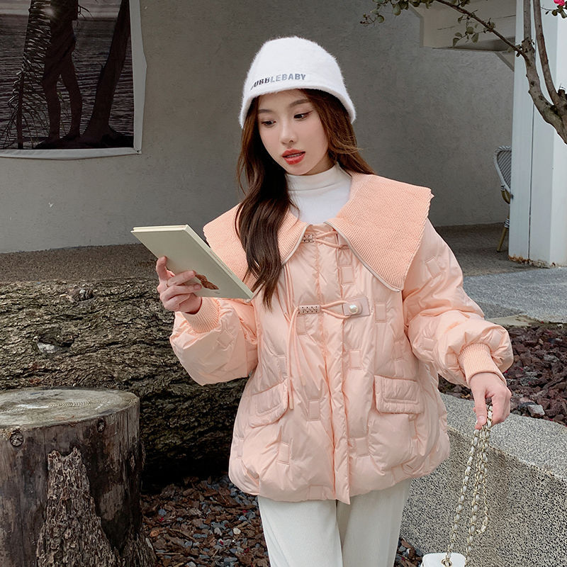 2025年冬季新款学院小香风娃娃领羽绒服女加厚显瘦短款白鸭绒外套
