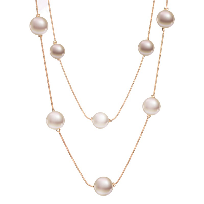 Estilo coreano de moda de alta calidad de doble capa collar de perlas versátil largo Otoño e Invierno suéter cadena mujeres elegante joyería al por mayor image 1