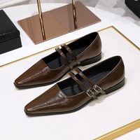 7173 Retro Style Simple Fashion Professional Commuter Women's Shoes Comfortable and Versatile Flat Heel Pointed Buckle Strap Single Shoe