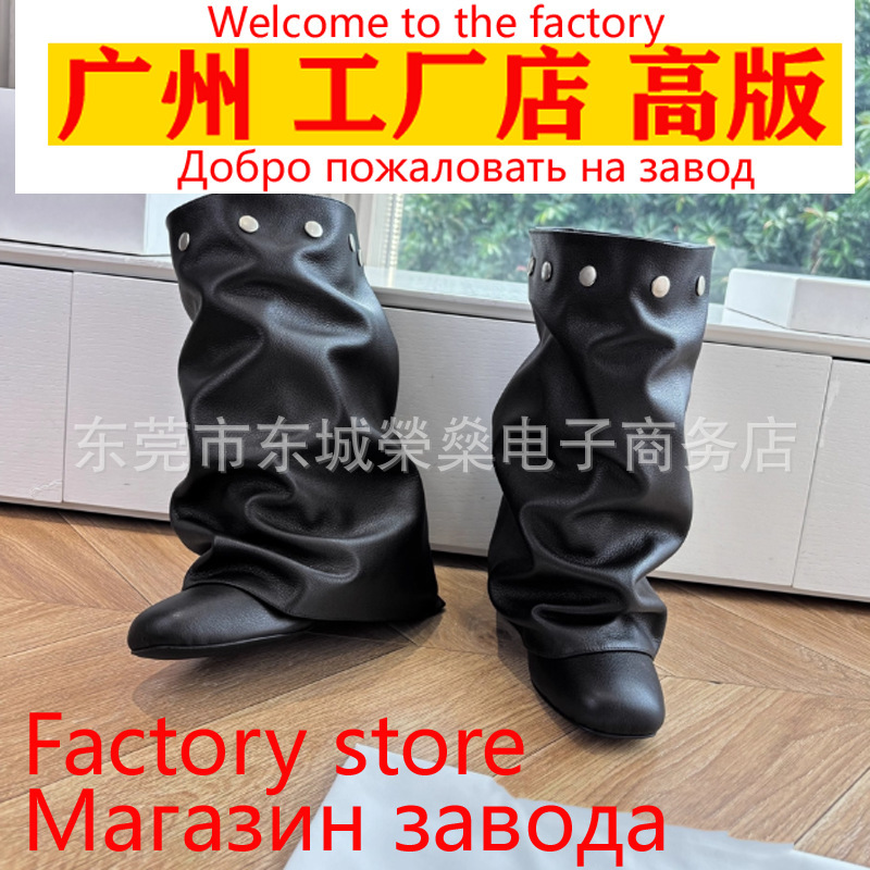 Chunky Heel Slouch Boots for Women 2025 Autumn and Winter New Retro Genuine Leather Round Toe High Heel Fashion Two-Way Wear High Tube Long Boots Short Boots Chunky Heel Slouch Boots for Women 2025 Autumn and Winter New Retro Genuine Leather Round Toe High Heel Fashion Two-Way Wear High Tube Long Boots Short Boots