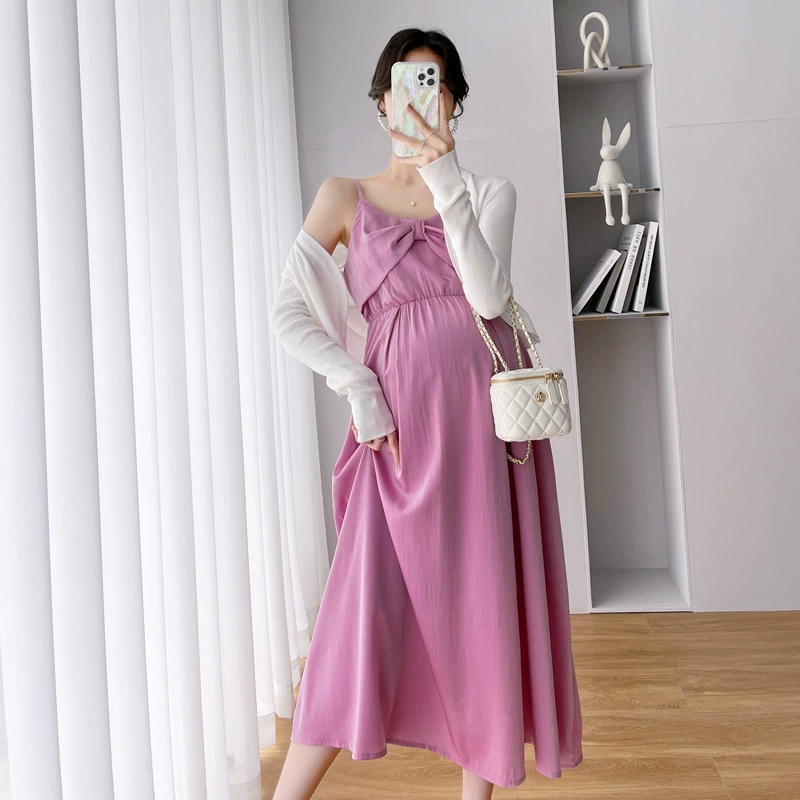 Костюм для беременных женщин, шифоновое платье-слинг средней длины, Элегантный Модный солнцезащитный крем из двух частей в иностранном стиле