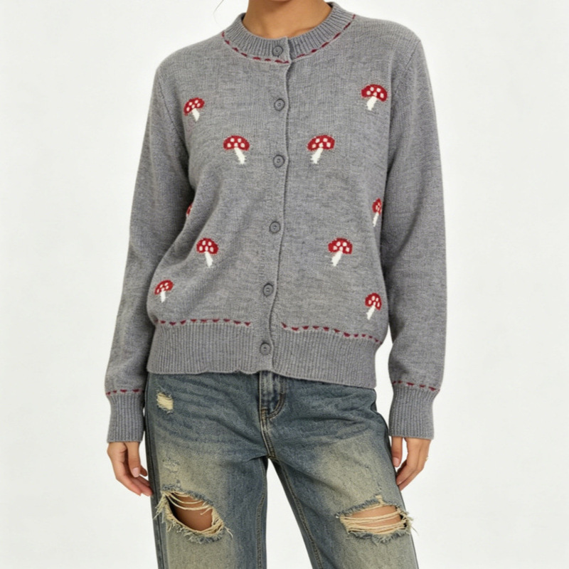 Korean-style embroidered knitted cardigan for women, 2026 autumn and winter new model, color-blocked, casual and fashionable loose-fitting cardigan Korean-style embroidered knitted cardigan for women, 2026 autumn and winter new model, color-blocked, casual and fashionable loose-fitting cardigan