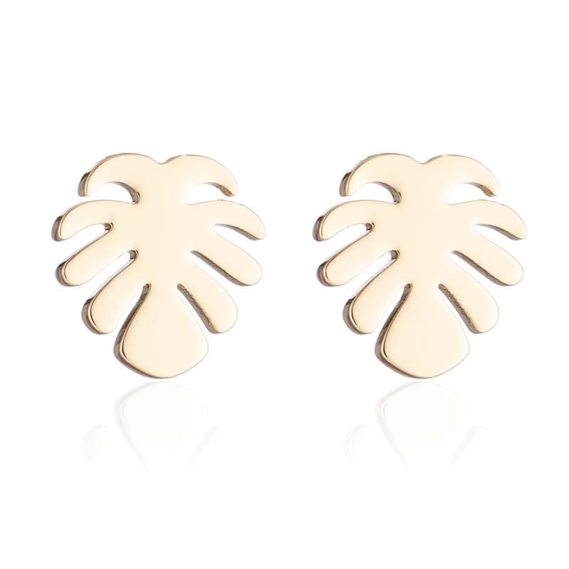 Holiday Occasion PVD Coated 18K Gold Real Gold Plated Leaves 201 Stainless Steel Fashion Waterproof Non Tarnish Earrings Necklace
