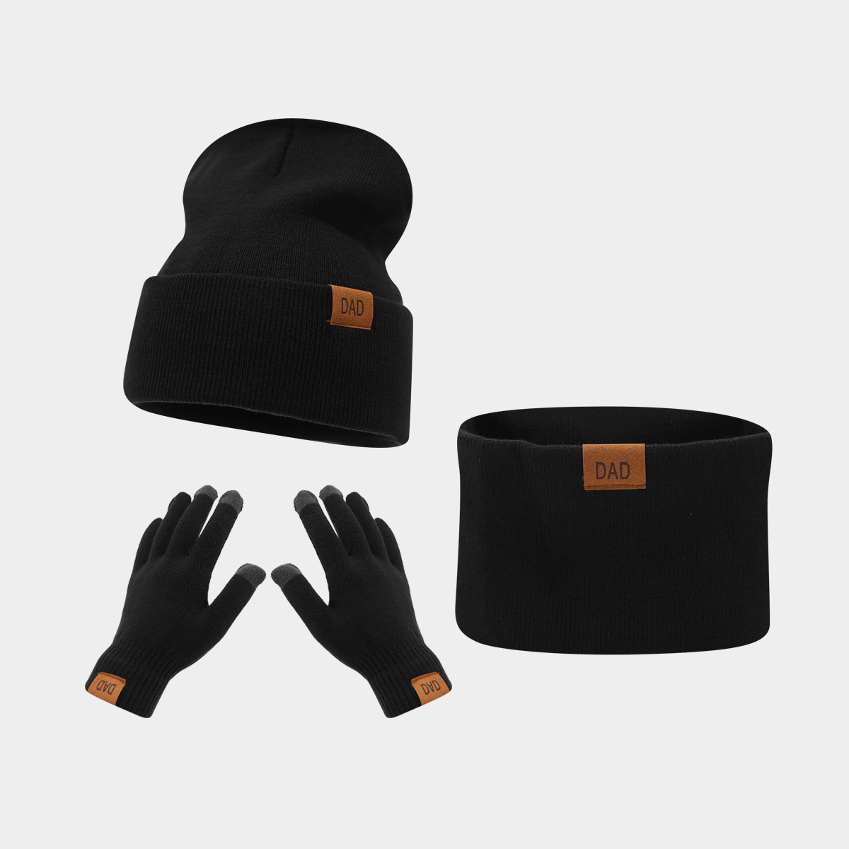 Amazon nuevo papá mamá letra etiqueta sombrero guante de tres piezas de moda otoño invierno abrigo sombrero conjunto