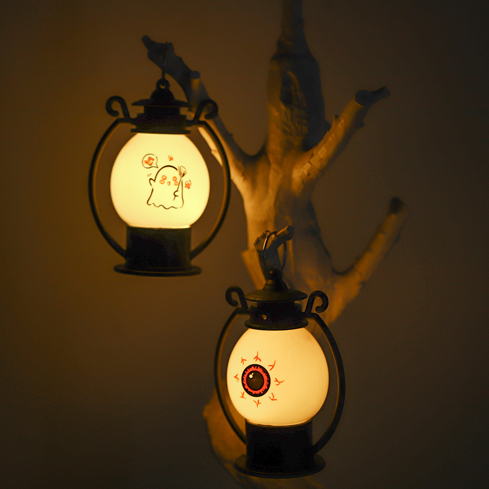 Linternas de calabaza portátiles de Halloween, nuevos accesorios de diseño de atmósfera transfronteriza, decoración de lámparas de aceite pequeñas, linternas nocturnas, linternas