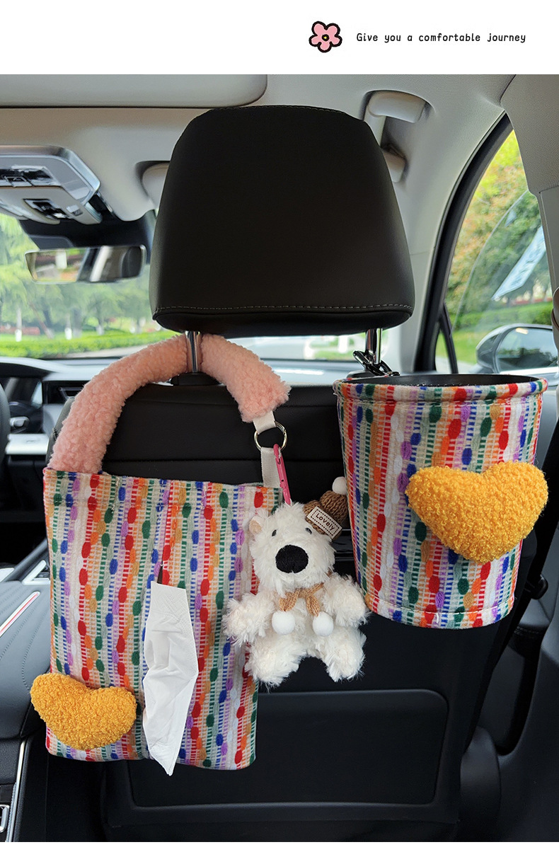 Car-mounted tissue box and trash bin 2-in-1, West Highland style, trendy car tissue bag, hanging type, high-end tissue bag for women