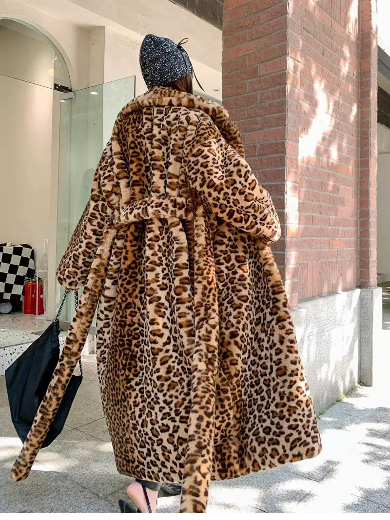 Leopard Print Faux Fur Coat – Oversized Longline Blazer-Style Jacket With Belt (S-XXXL, Animal-Friendly)​_voghion.com