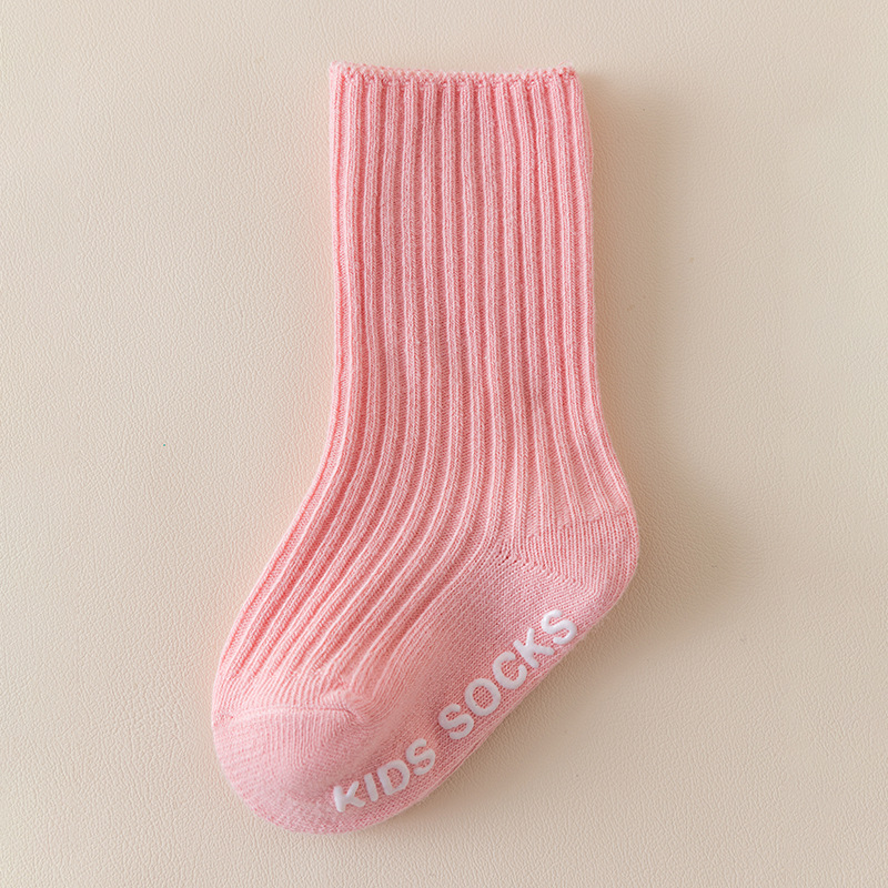 Calcetines para bebés de primavera y otoño Calcetines para niños de doble aguja de color sólido español Calcetines de tubo coreano a rayas verticales antideslizantes