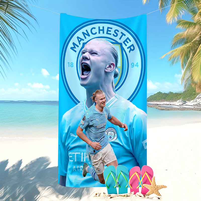 Cross-Border Hot-Selling World Cup Football Merchandise Beach Towel Featuring the Star Player Erling Haaland