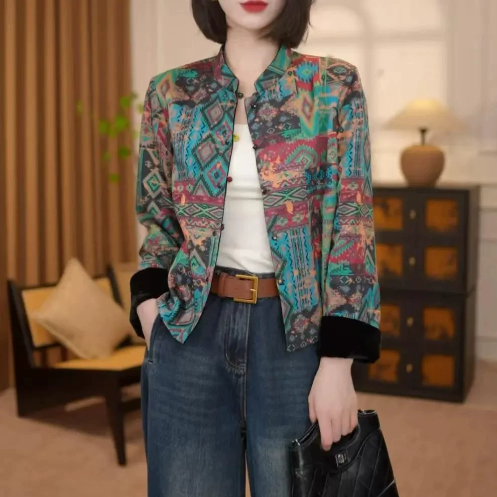Velvet double-sided warm shirt, retro jacket, Chinese style, autumn