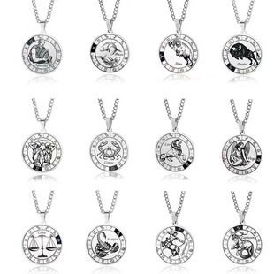 European and American Explosions Stainless Steel Necklace Twelve Constellation Titanium Steel Pendant Men's Simple Hip Hop High-grade Necklace Accessories