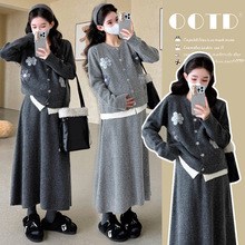 孕妇装时尚2025秋冬新品韩版时尚减龄花朵上衣+半身裙可调节套装