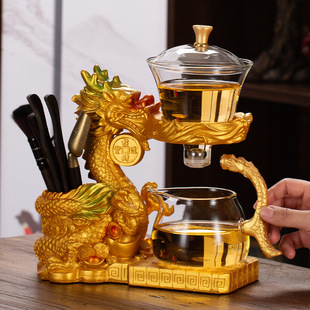 Shengshi Jinlong Glass Automatic Lazy Man Tea Set suit Household Kung Fu Tea Set Products Tea Set Integrated Lazy Man