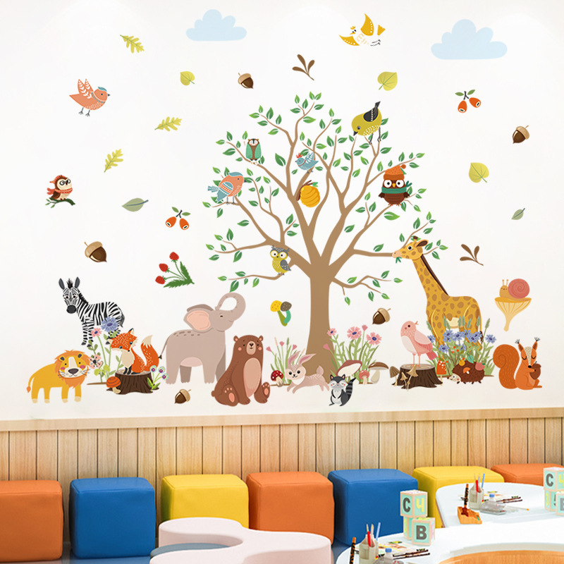 Travel Kang cross-border forest tree Animal Park children's room kindergarten decoration early education center scene layout Wall