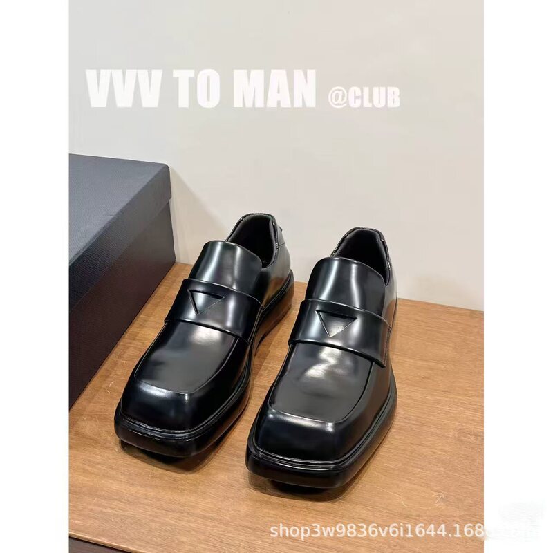 Guangzhou P Brand New Genuine Leather British Style Casual Fashion Small Leather Shoes Couple Style Square Toe Thick Sole Chunky Heel Loafers