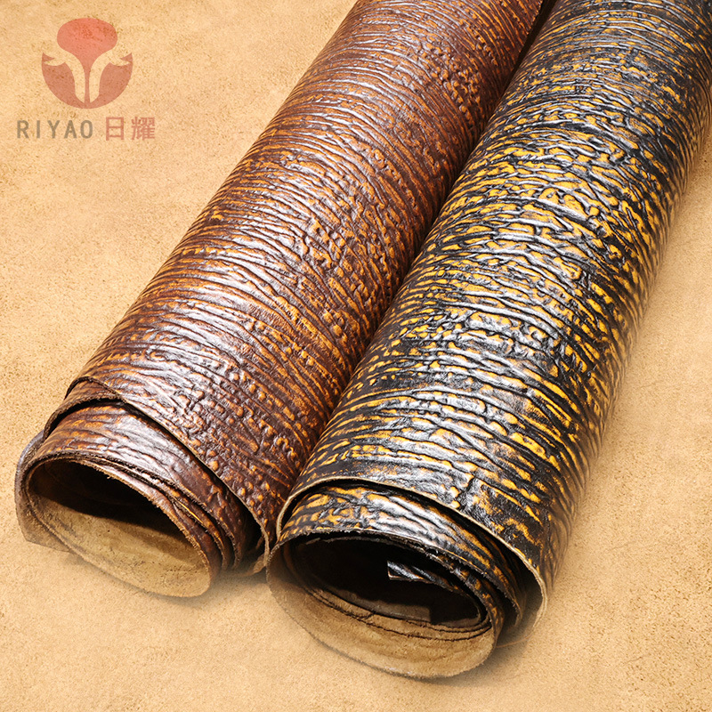 工厂直销油蜡水牛皮真皮料专用复古箱包鞋材压花树纹皮革头层牛皮