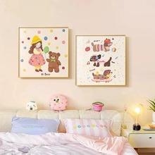 ins风温馨女孩卧室床头挂画儿童房壁画多巴胺餐厅客厅桌面装饰画